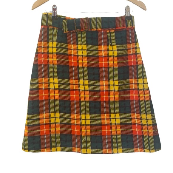 Vintage 1960s Womens Yellow Green Wool Plaid MCM Skirt - Picture 5 of 5